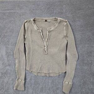 Free People One We The Free Shirt Womens Small Tan Thermal Waffle Knit Scoop